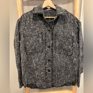 Staccato Black/white Tweed oversized Shacket jacket layering lightweight fringe